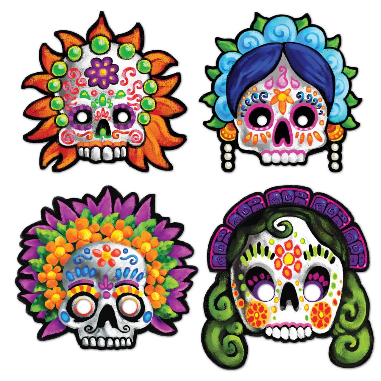 Beistle 4-Design Festive Day of the Dead Masks - 12" - Pack of 48